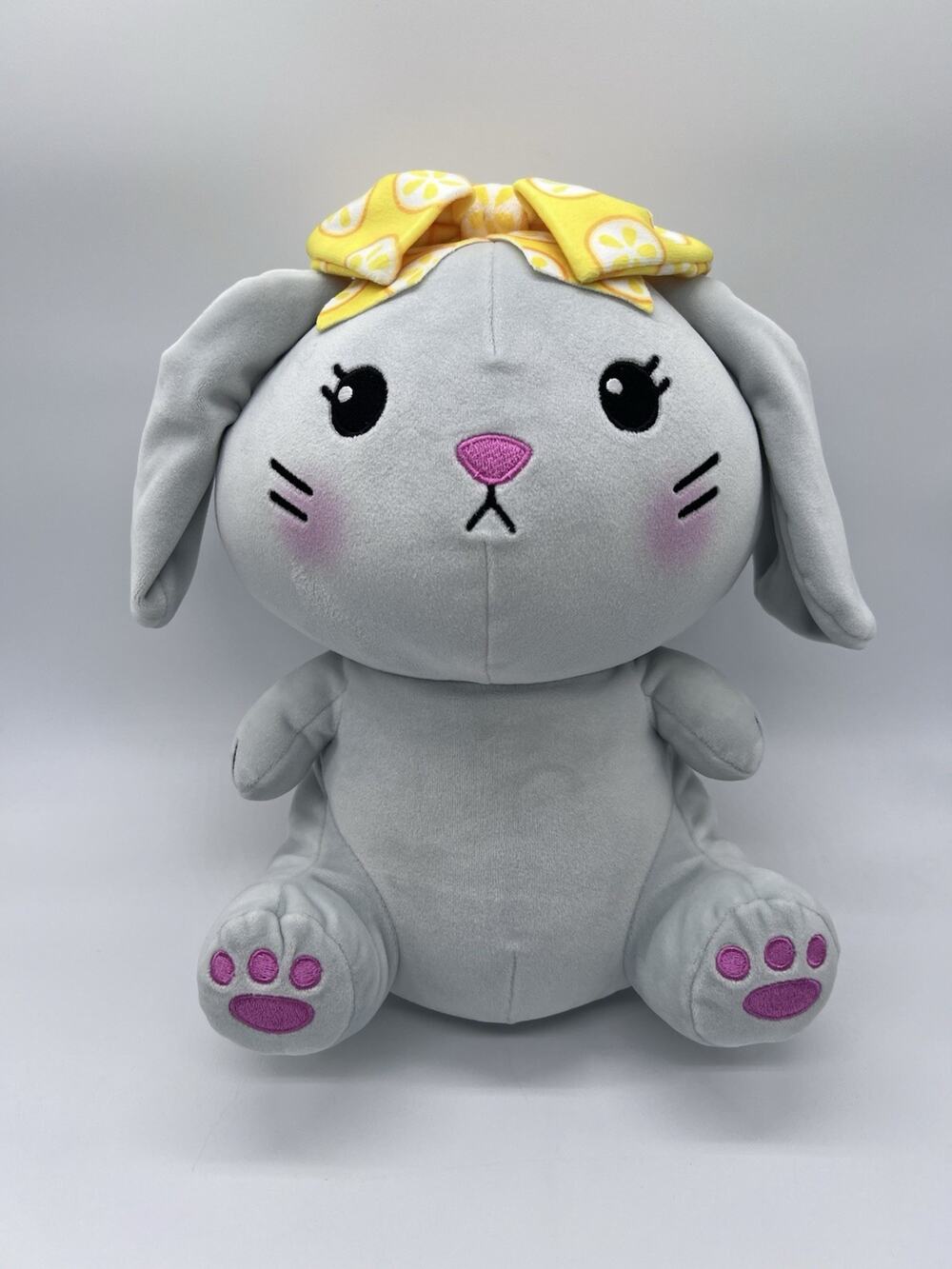 Moriah Elizabeth Gray Bunny Rabbit Plush Yellow Lemon Bow Easter Stuffed Animal
